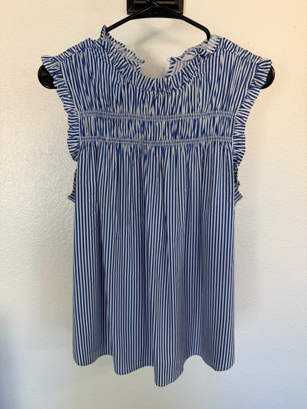 Market & Spruce Blue and White Striped Ruffle Cap Sleeve Top
